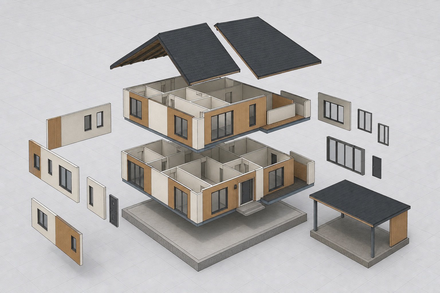 Exploded whole-house BIM view of the residential system