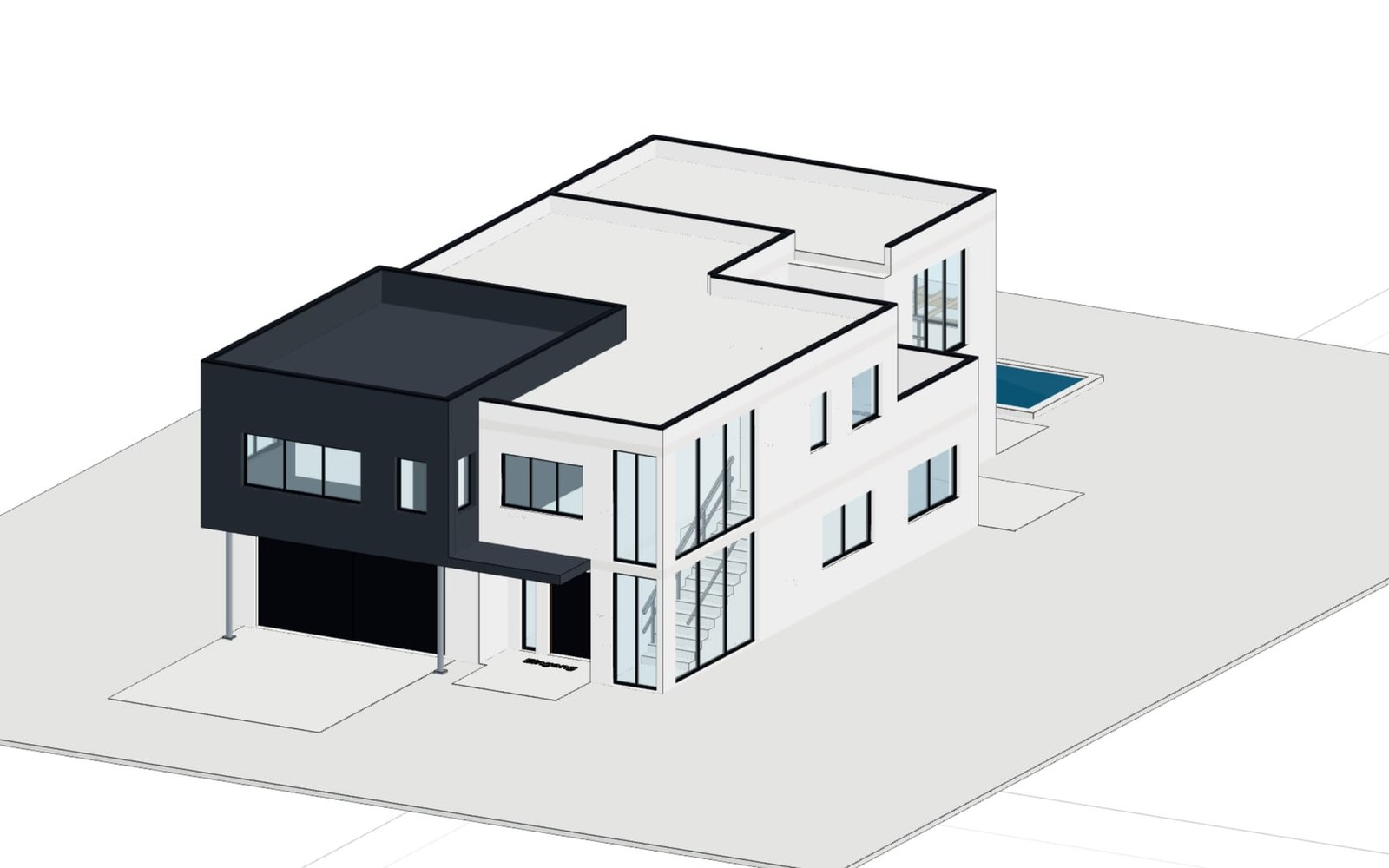 Bauhaus house with interlocking volumes, overall view